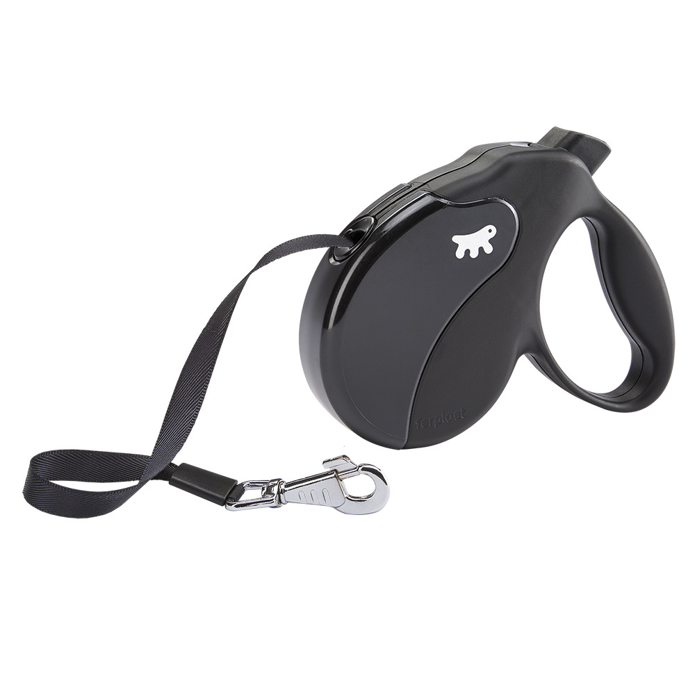 Laisse rétractable pour chiens amigo tape large, sangle rétractable, 5 mètres, max 50 kg, noir