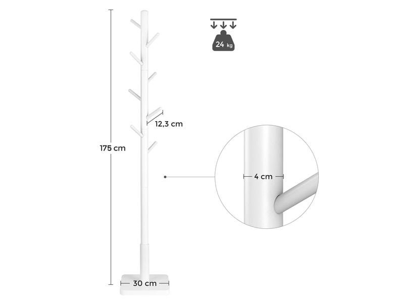 VASAGLE Garderobenständer 175 cm, Weiss Kleiderständer