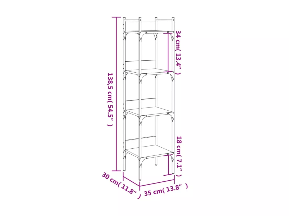 Bibliothèque à 4 niveaux chêne 35x30x138,5 cm bois d'ingénierie