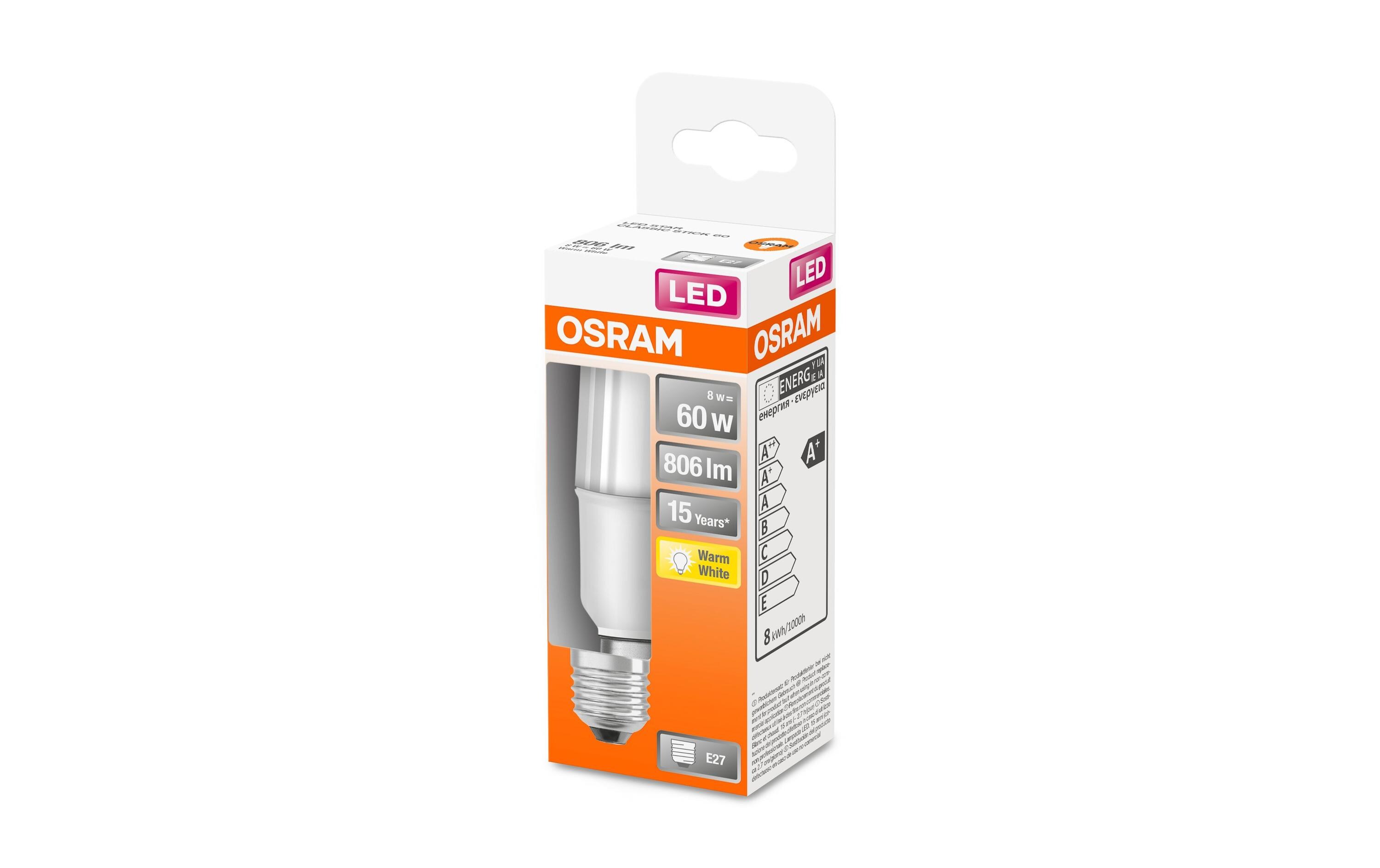 Lampe Star CL Stick, 8W, E27 WarmweissLED-Lampe