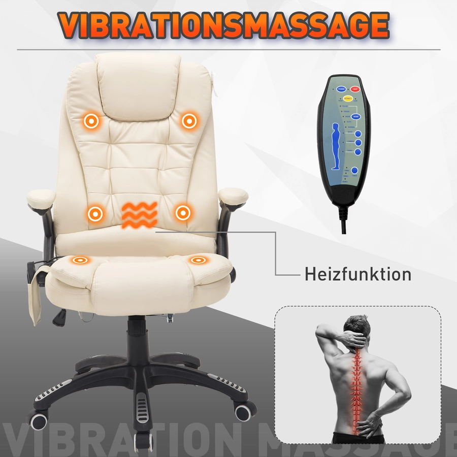 HOMCOM Bürosessel  Chefsessel mit Massagefunktion creme