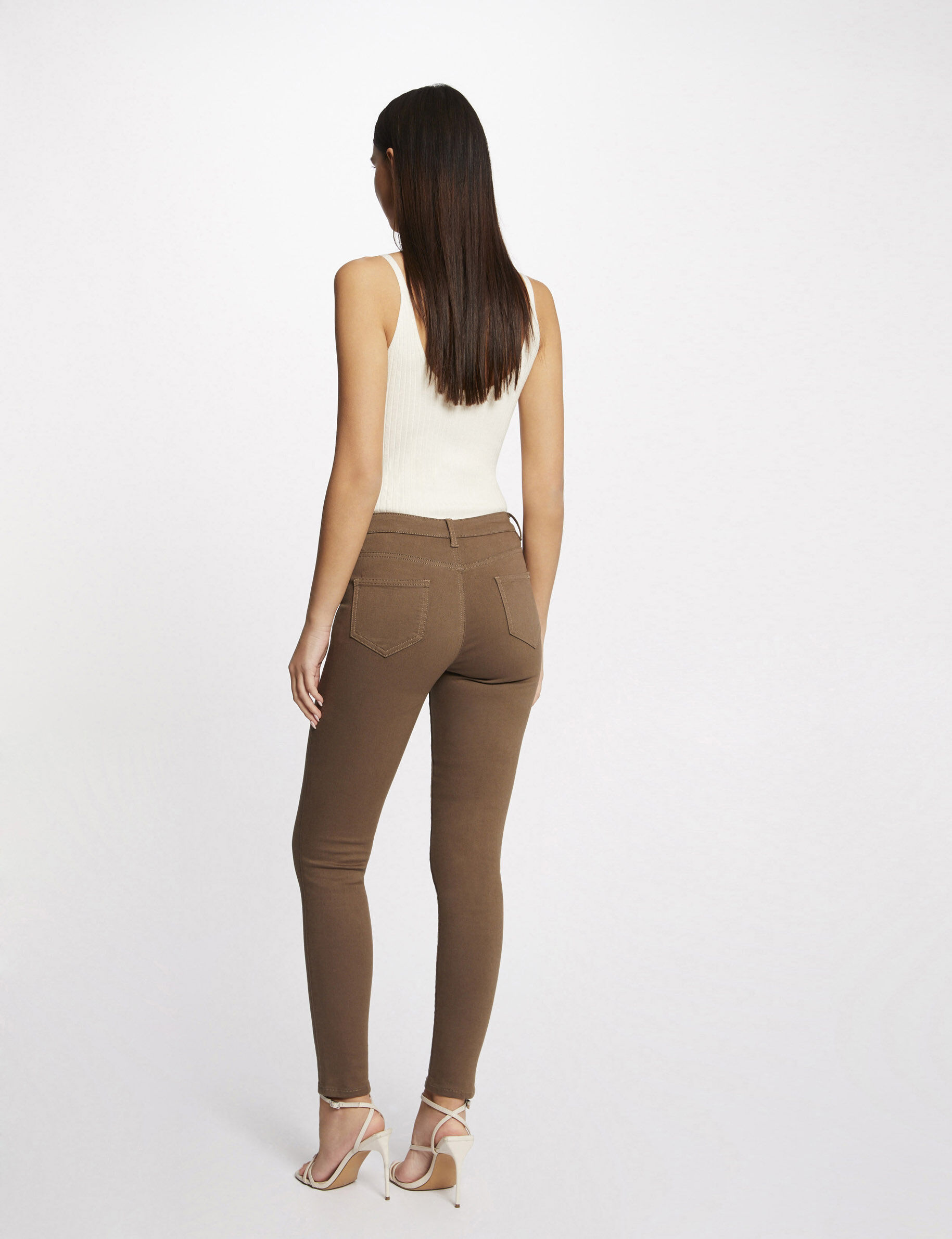 Pantalon skinny taille basse marron femme - marron