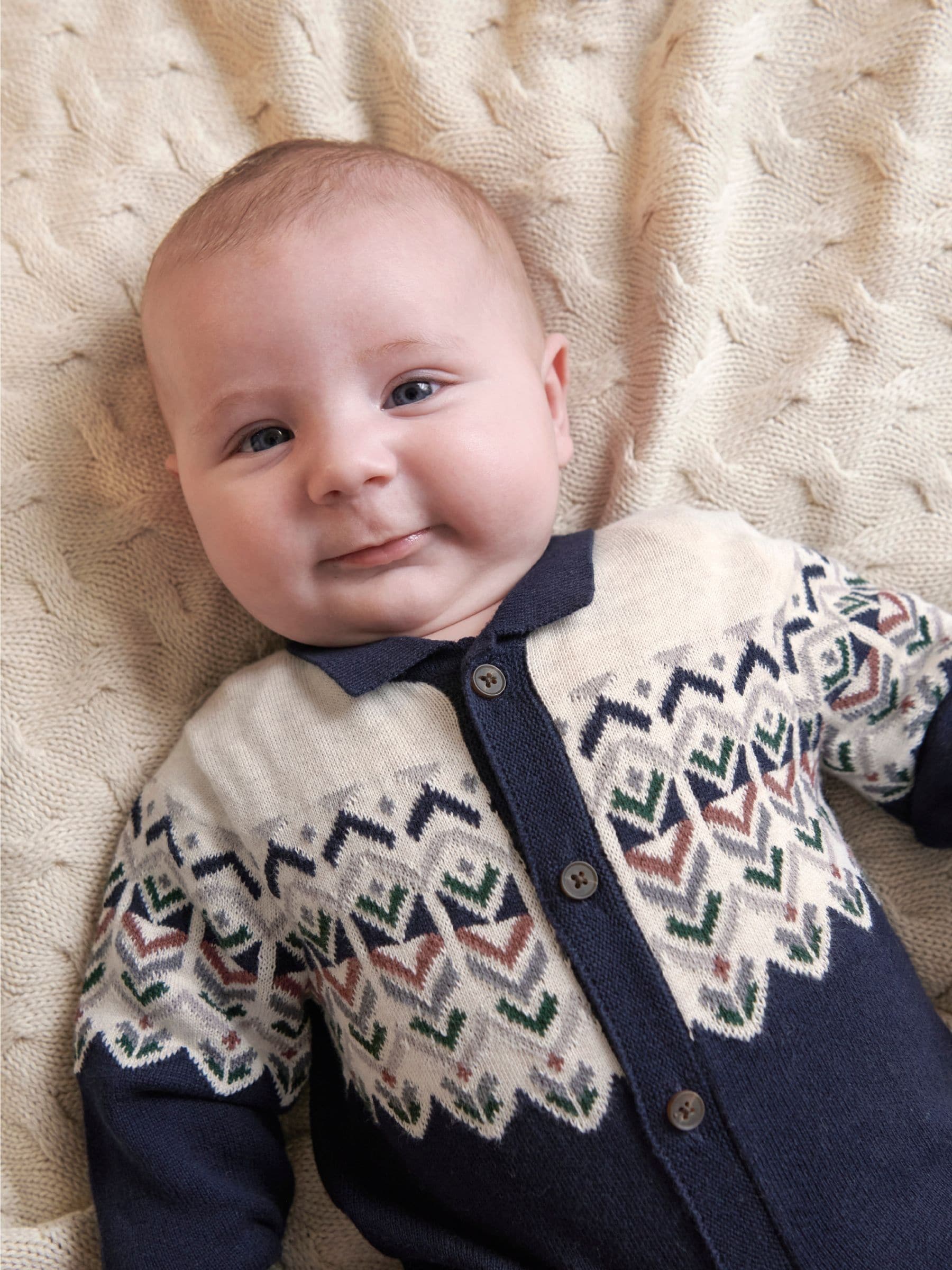 Mamas & Papas Jacquard Knit Romper with Fairisle Detail