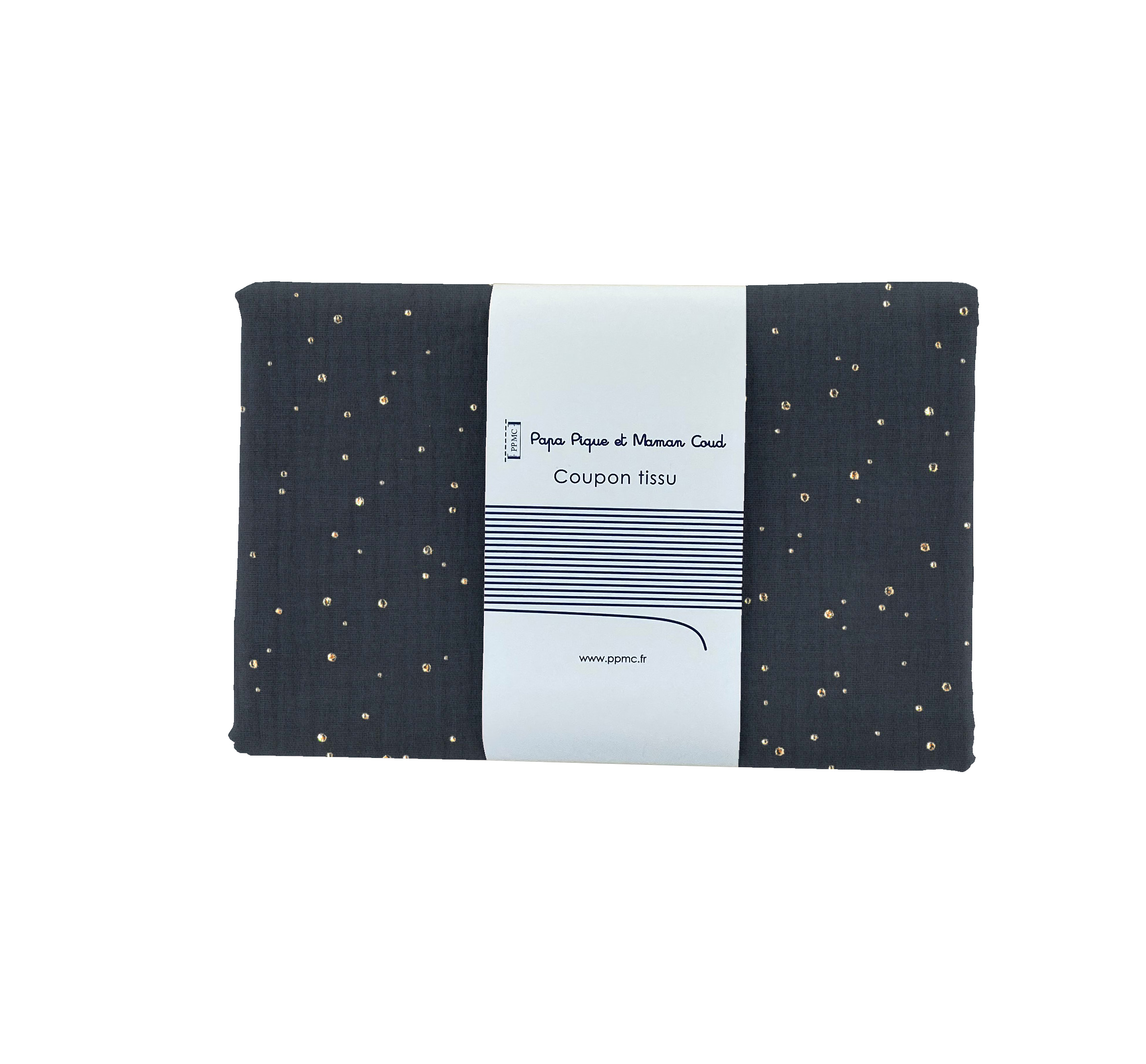 Coupon Tissu 1 M Gaze Pois Or Marine