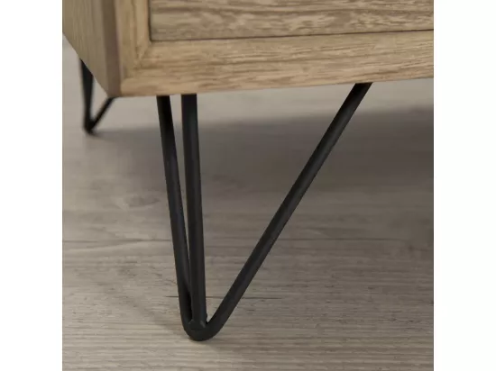 EDITH - Buffet bois naturel 1 porte 3 tiroirs pieds épingles métal noir