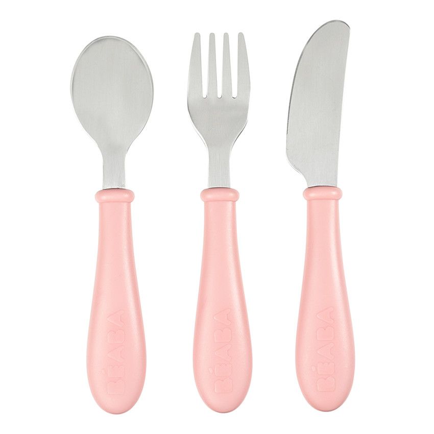 Set de 3 couverts en inox - Vieux Rose - Ecru