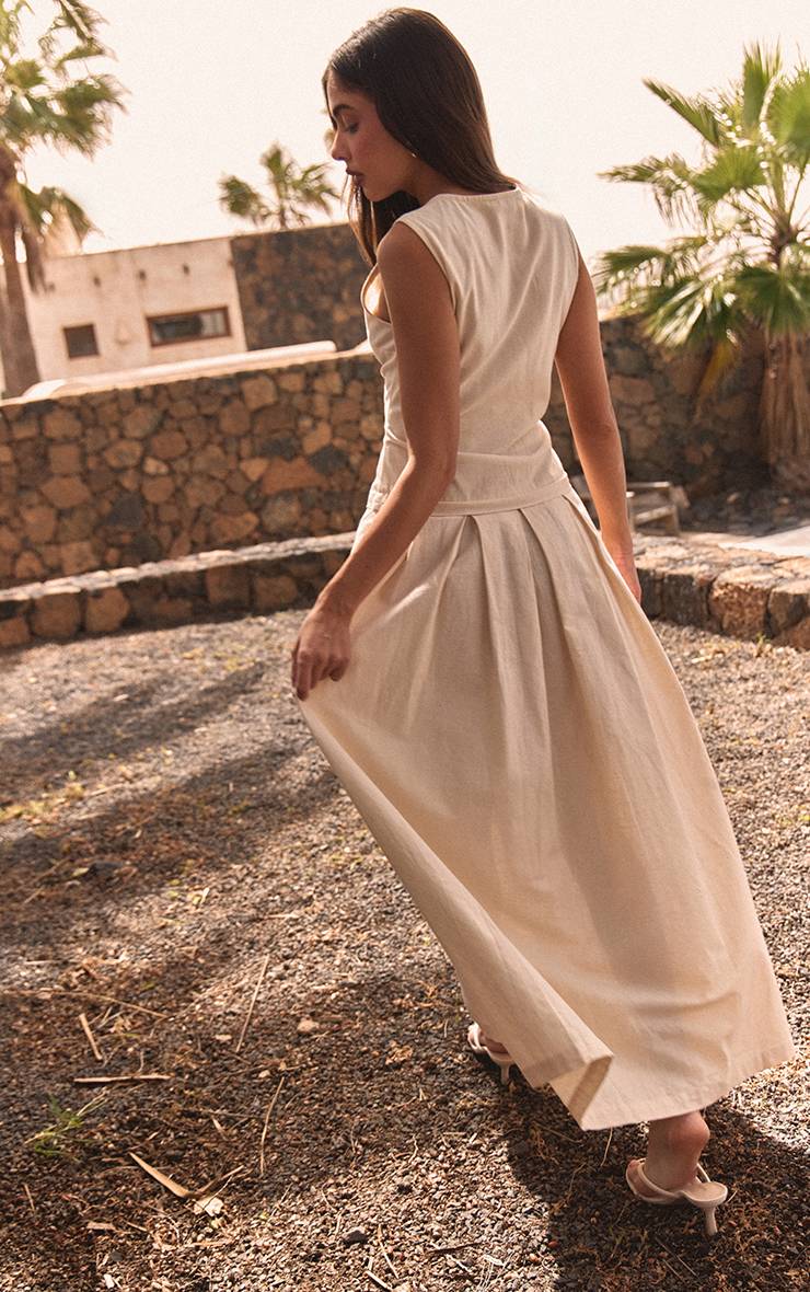 Naturel Robe Maxi À Taille Basse Boutonnée Aspect Lin