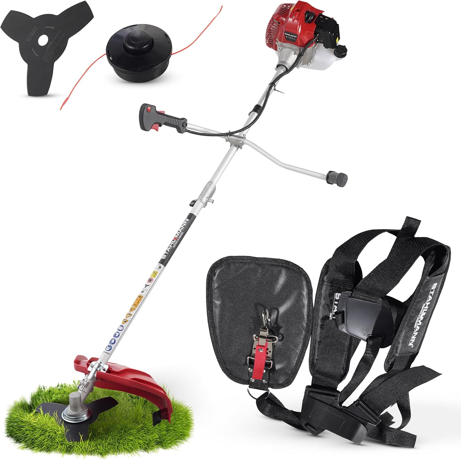 Stahlmann Freischneider Benzin MS520 – Motorsense Benzin mit kraftvollem 3PS Motor, 42cm Schnittbreite, 52ccm 2-Takt – Rasenkantenschneider und Rasentrimmer mit Tragegurt