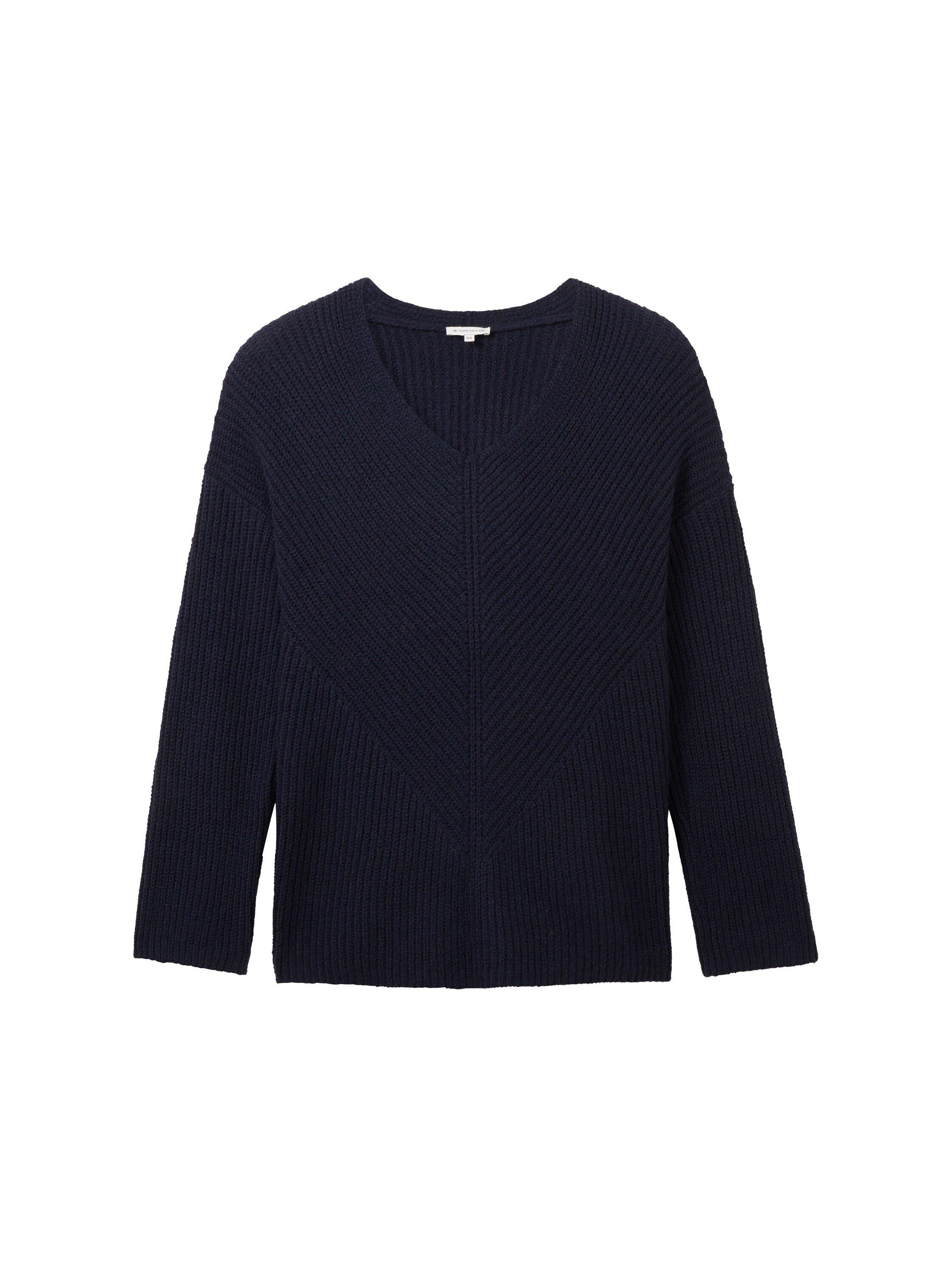 Strickpullover in Rippstruktur, mit V-Ausschnitt