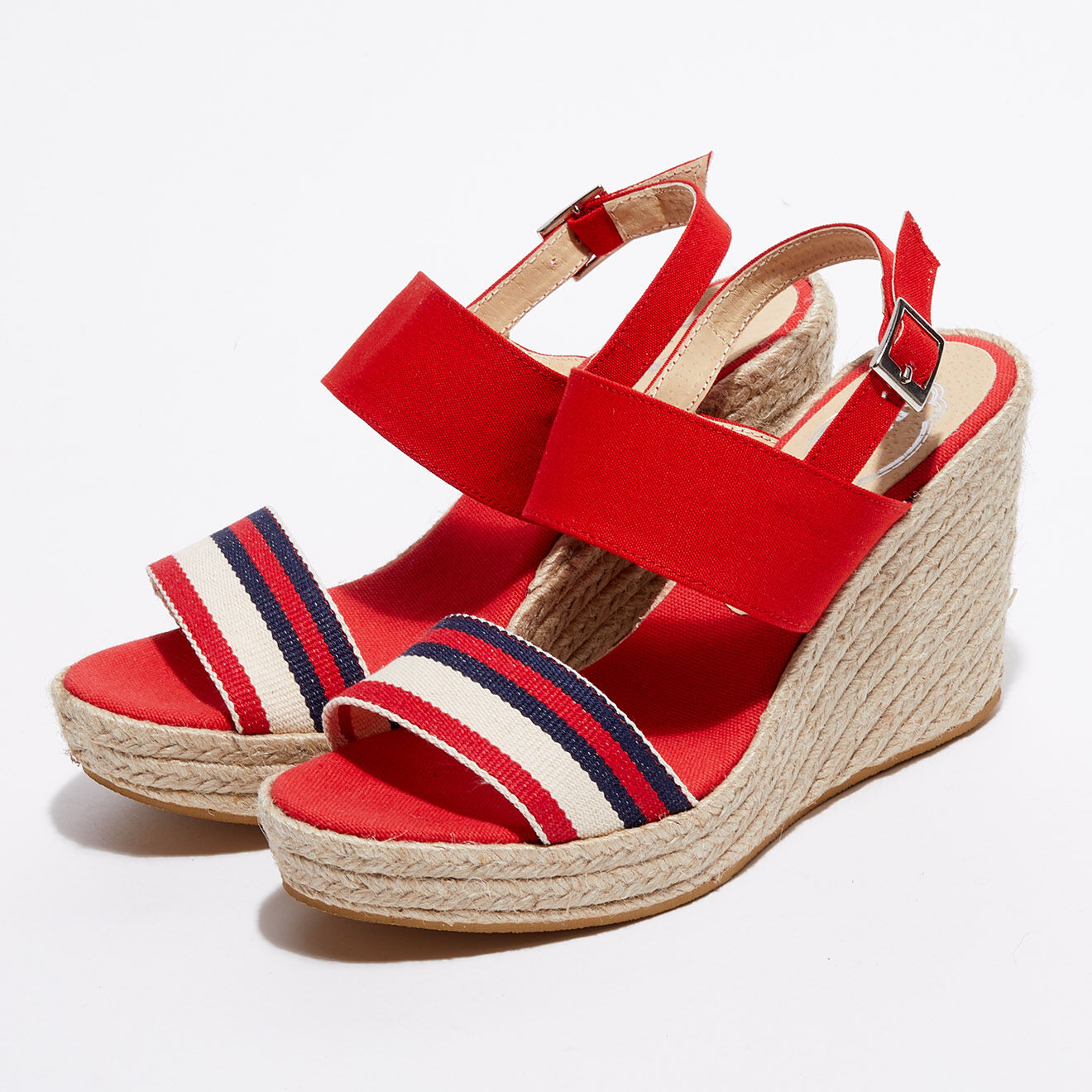 Apologie Sandales en Toile Justina rouge/écru Talon 10 cm