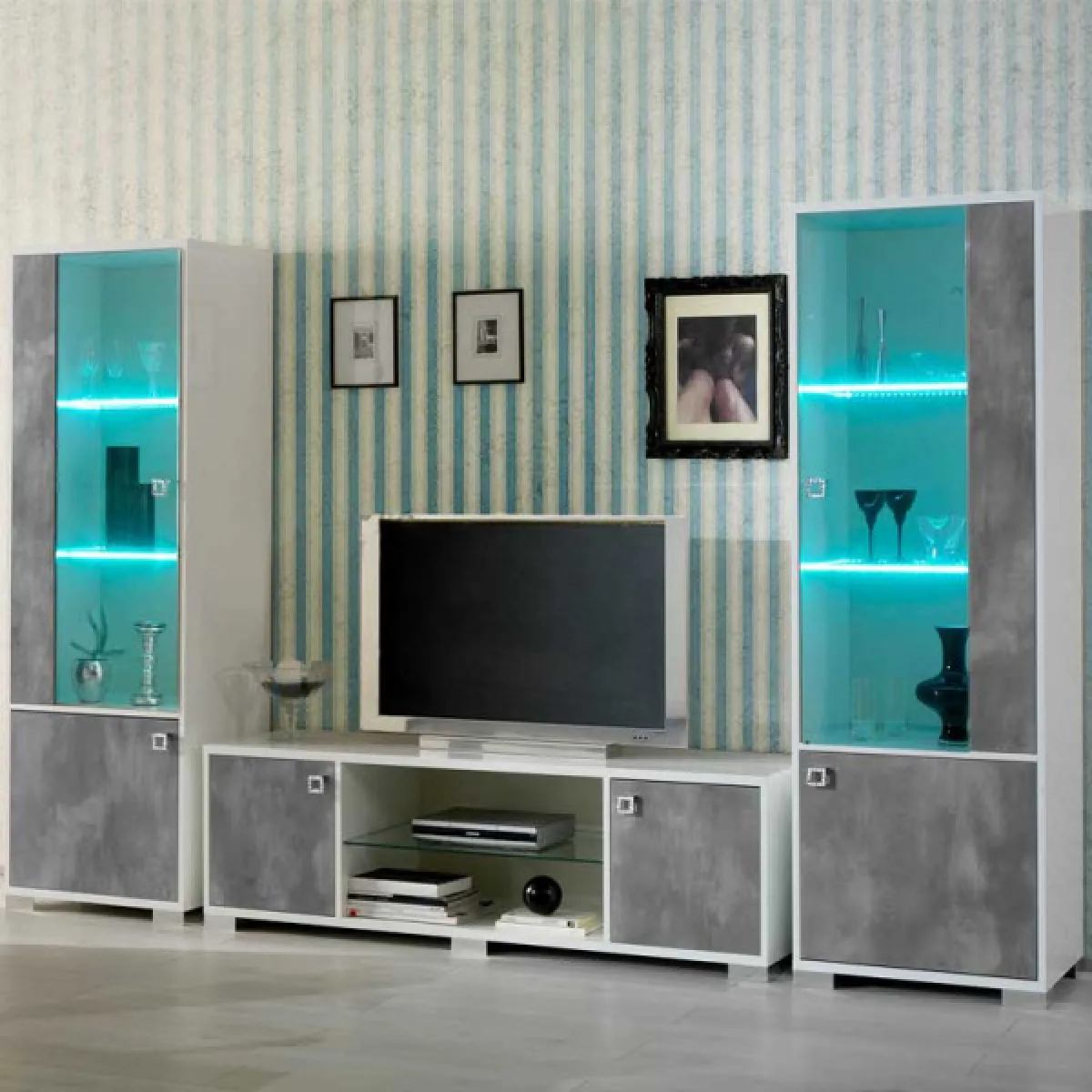 dansmamaison Meuble TV - Blanc/Gris