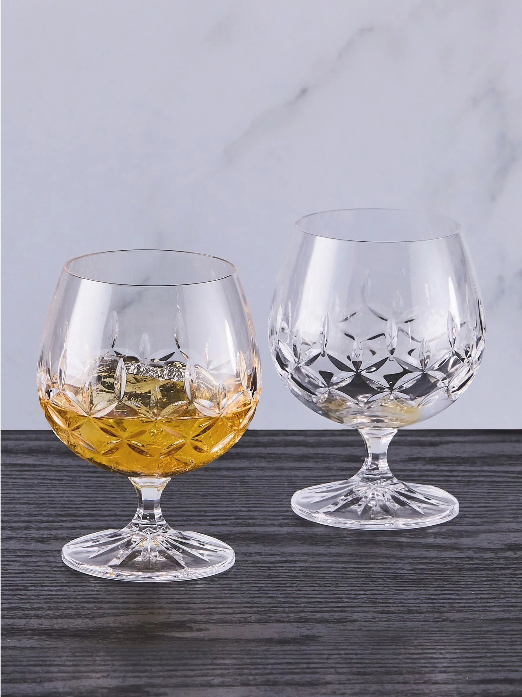 The DRH Collection Set of 2 Dorchester Brandy Rum Glasses Fully Cut