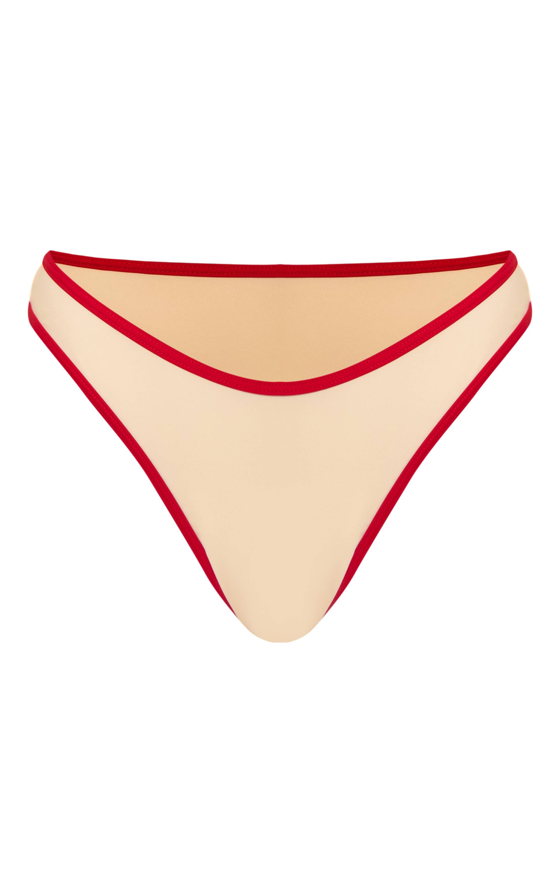 Bas De Bikini Tanga Crème À Bordure Contrastante Rouge