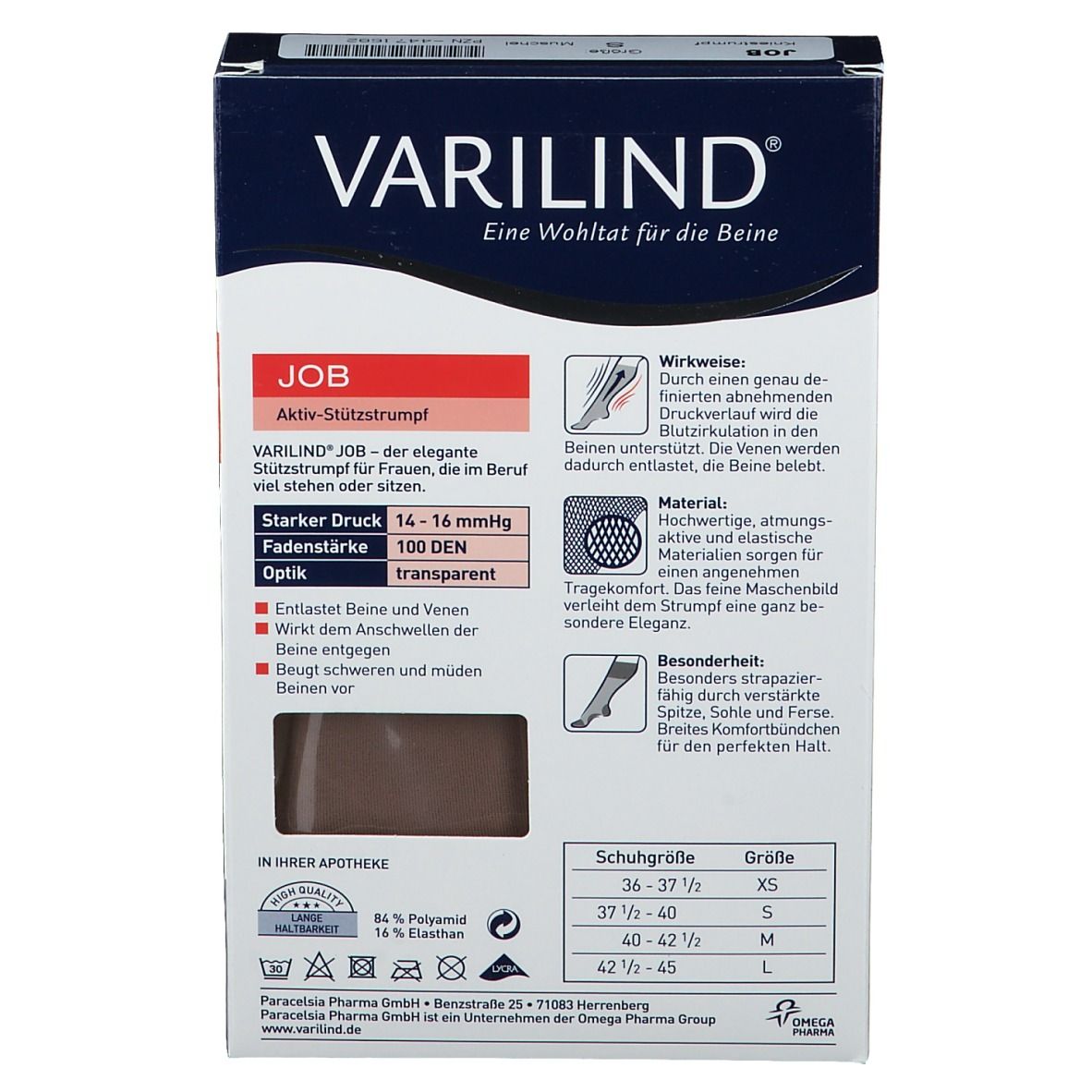 VARILIND® Job Kniestrümpfe 100 DEN muschel Gr. S (37,5-40)