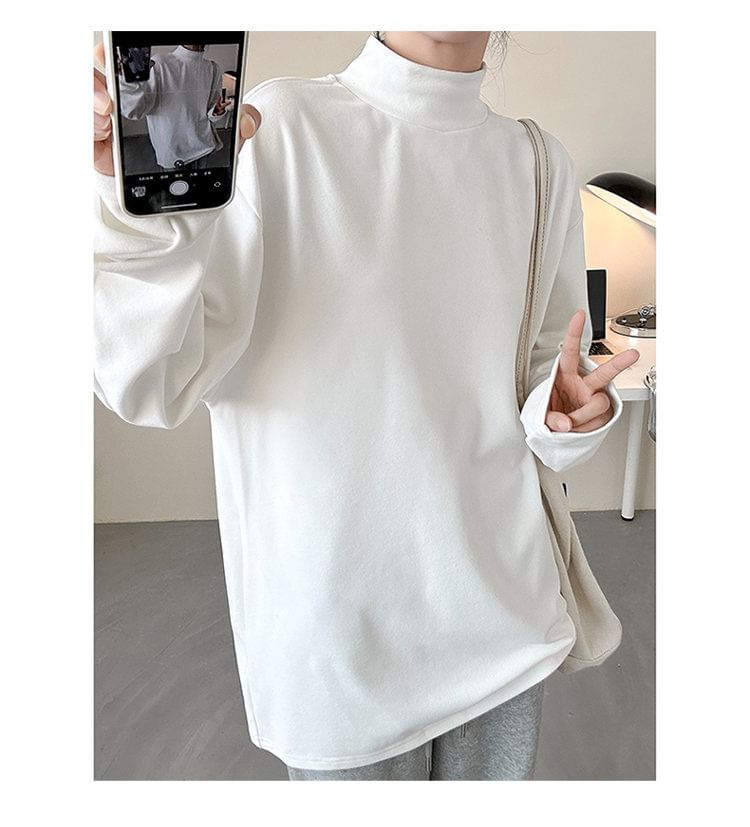 FOEV - T-shirt met lange mouwen en mockneck, effen