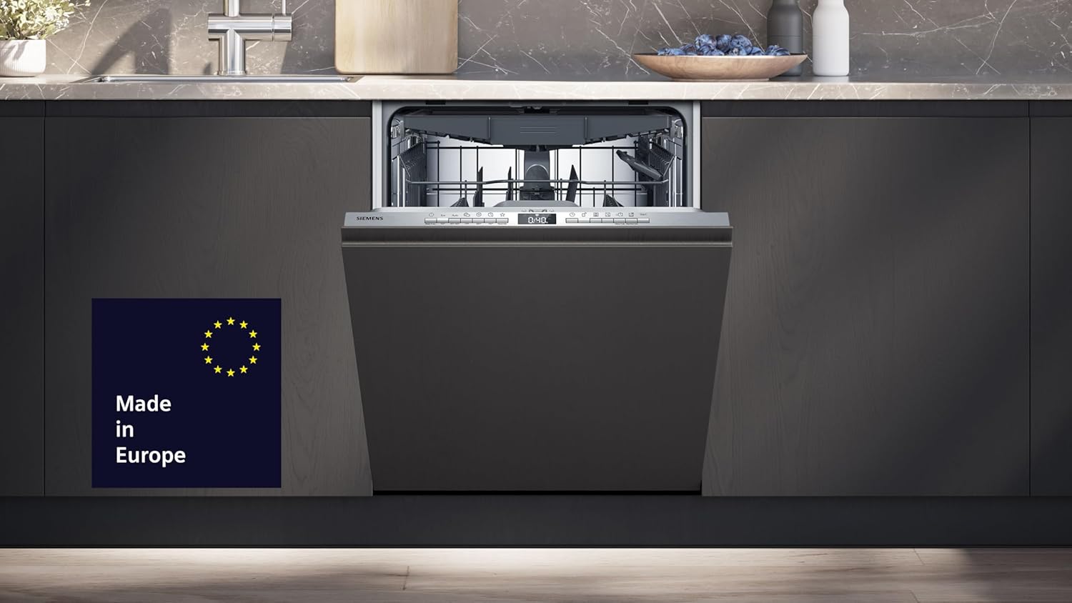 Siemens SN63EX06VE, iQ300 Smarter Geschirrspüler, Vollintegrierte Spülmaschine, 60 cm, Besteckschublade, Extra leise, varioSpeed, Automatische Türöffnung, 3-fach rackMatic, infoLight, intensiveZone