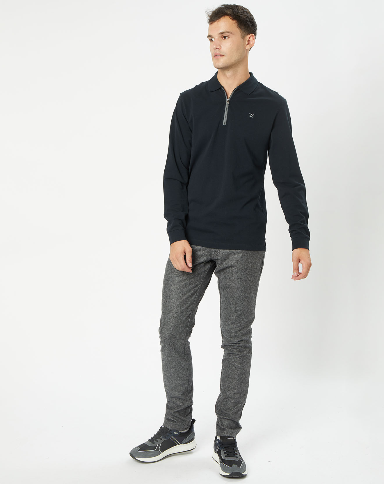Hackett London Polo Regular Fit Col Zip Contrast noir