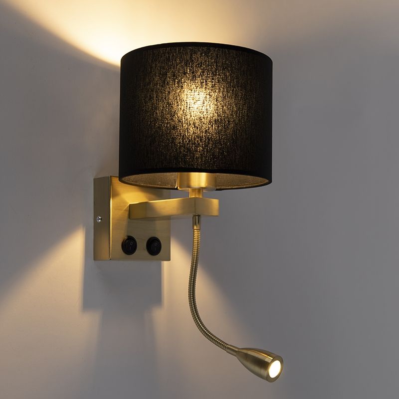 Art deco wandlamp goud met zwarte kap - Brescia