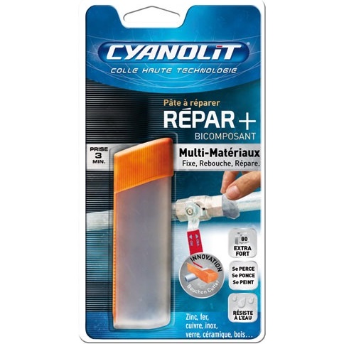 Pâte à reparer Multi-matériaux Repar +Cyanolit - Étui de 48 g