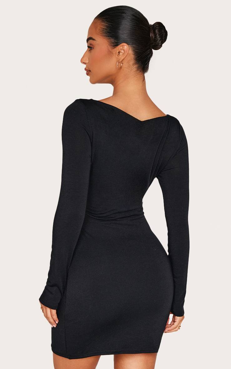 Noir Robe Petite En Jersey Sculptant À Encolure Bateau Et Manches Longues