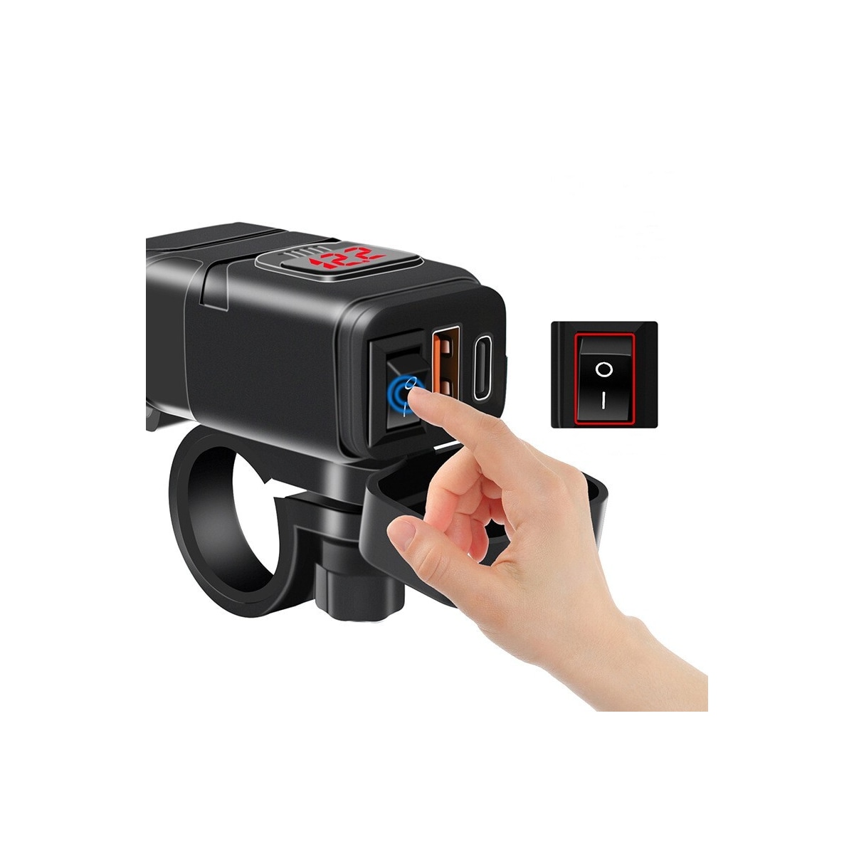 USB-C / USB hurtiglader for bil og motorsykkel Sort