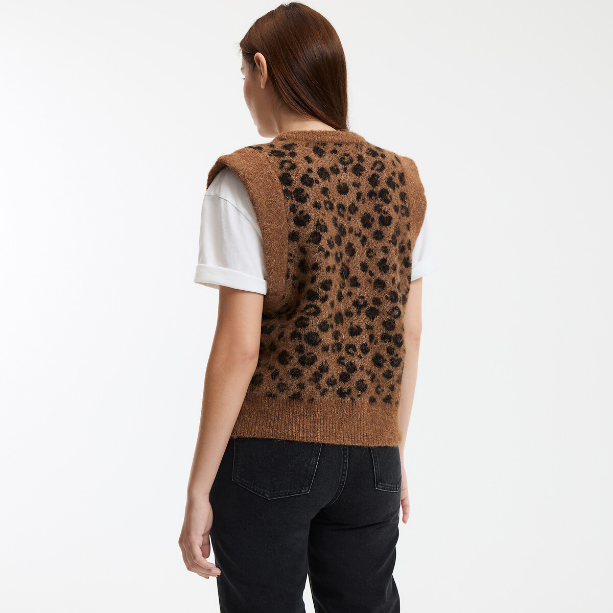 LA REDOUTE COLLECTIONS<br>Cardigã curto sem mangas, estampa de leopardo