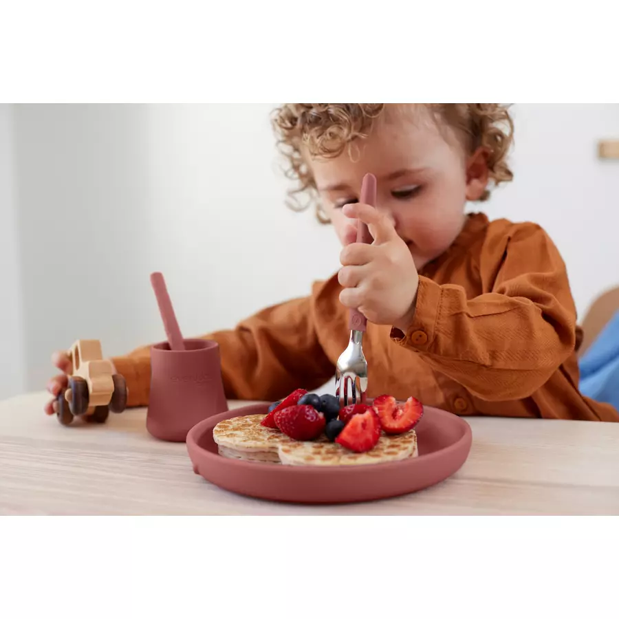 everyday® baby Esslern-Besteck, Edelstahl mit Silikongriff, 2-teilig nature red