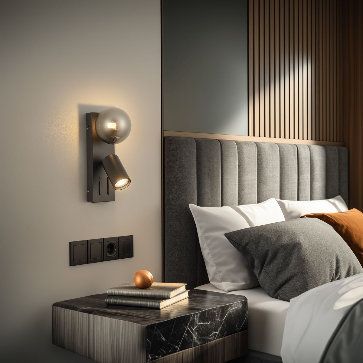 Moderne wandlamp zwart 2-lichts kantelbaar met USB-C poort - Lesly