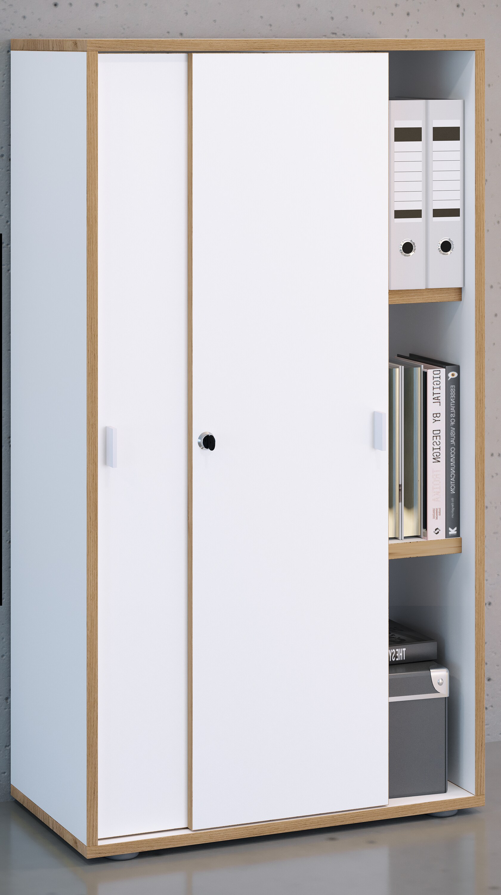 VCM Holz Büroschrank Ordner Aktenschrank Büromöbel Schrank Salia 3-fach Breite 60 cm Schiebetüren