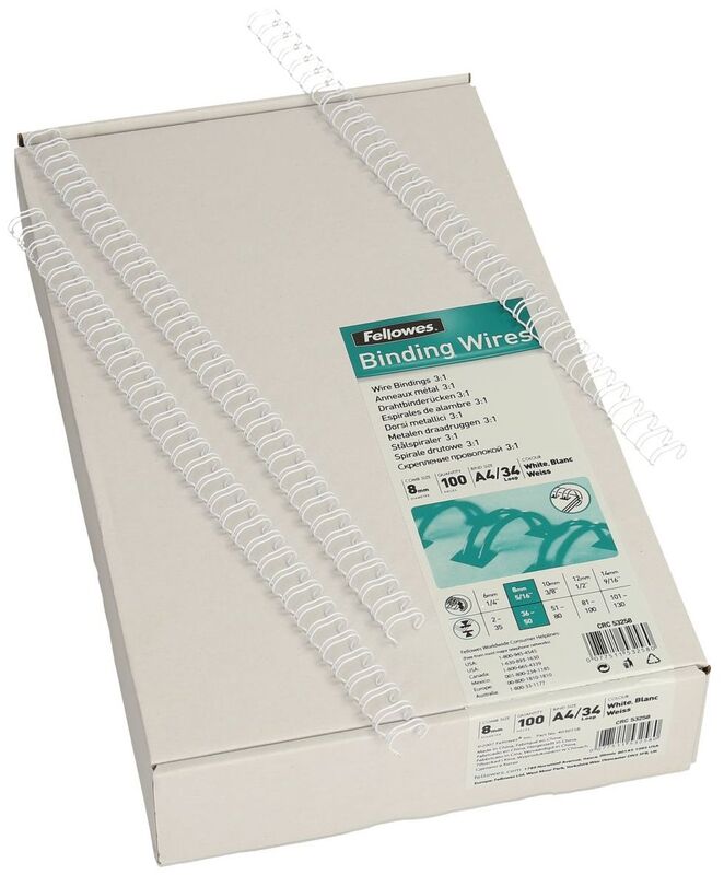 Fellowes Drahtbinderücken, A4, 8 mm, weiss, 100 Stück