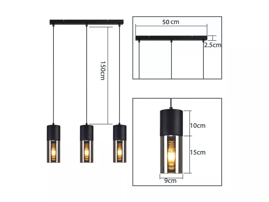 NETTLIFE Suspension table à manger suspension E27 - suspension 3 ampoules orientable LED moderne