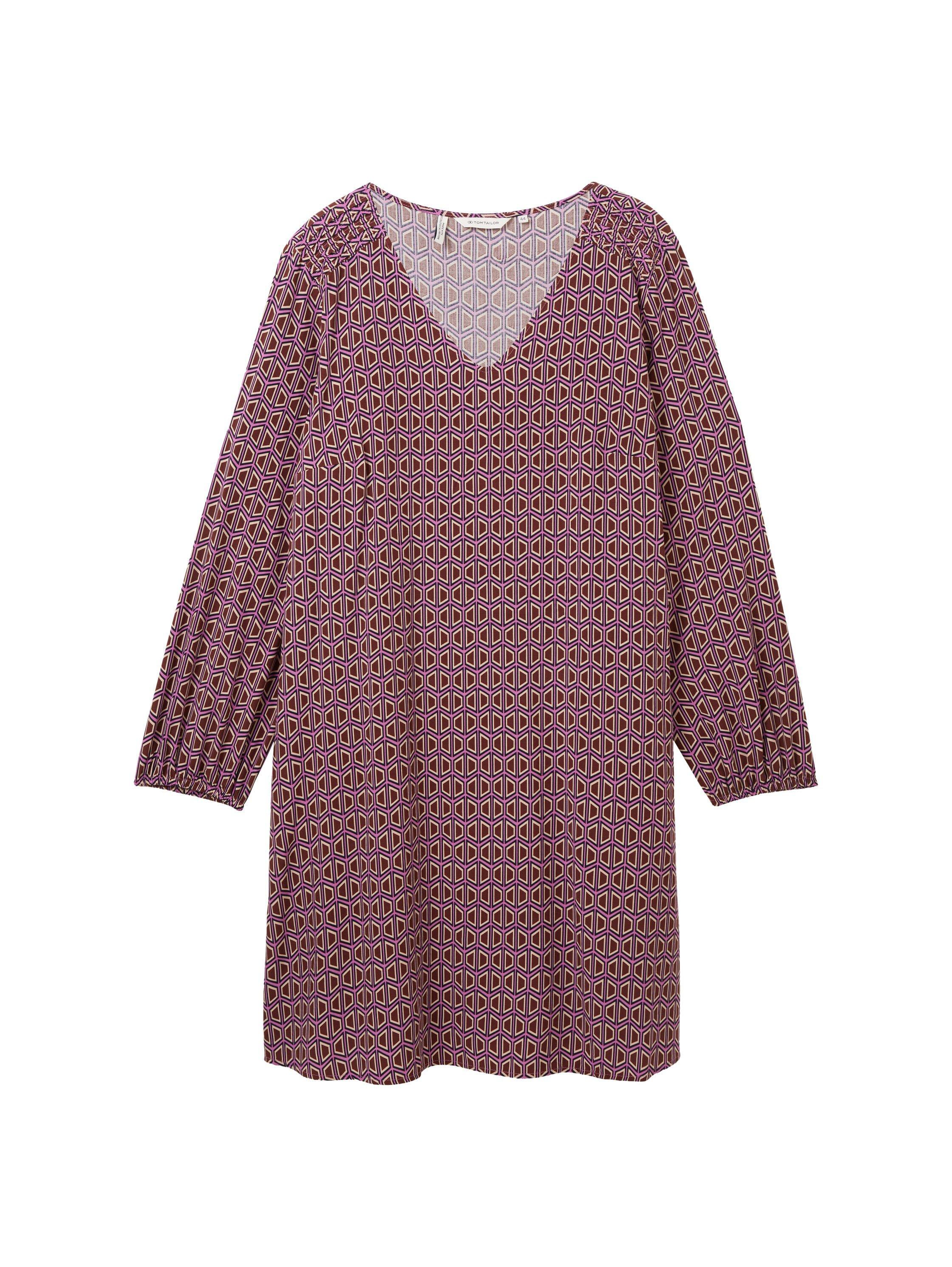 Kurzes Kleid mit Alloverdruck und V-Ausschnitt