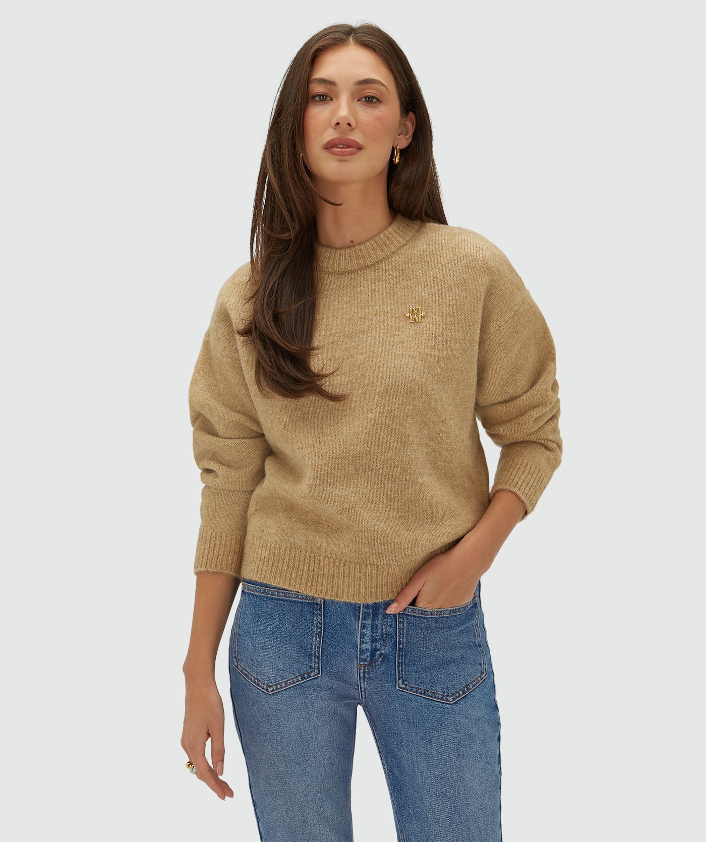 JV-IZE oversized trui - light brown melange