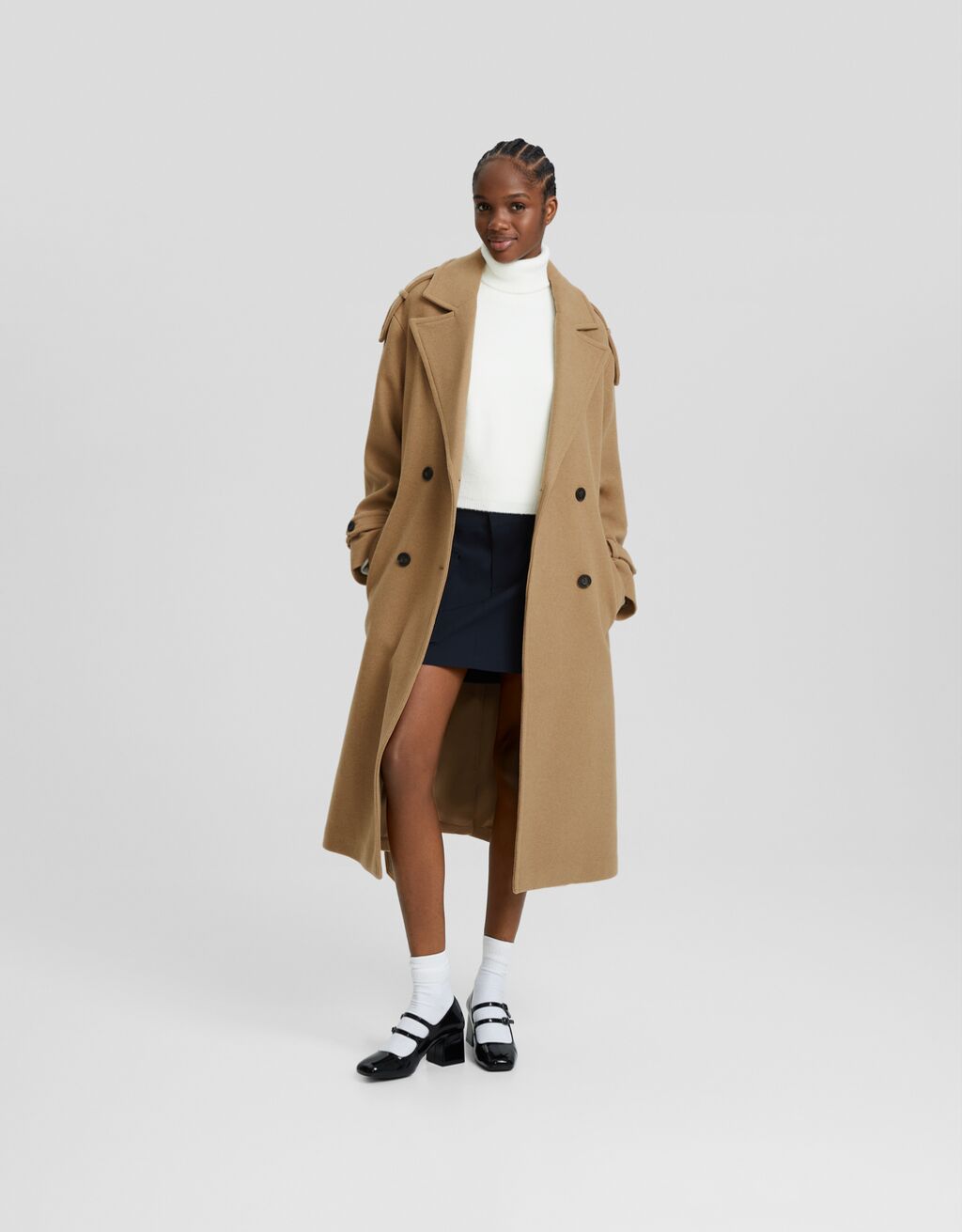 Trench coat em mistura de lã