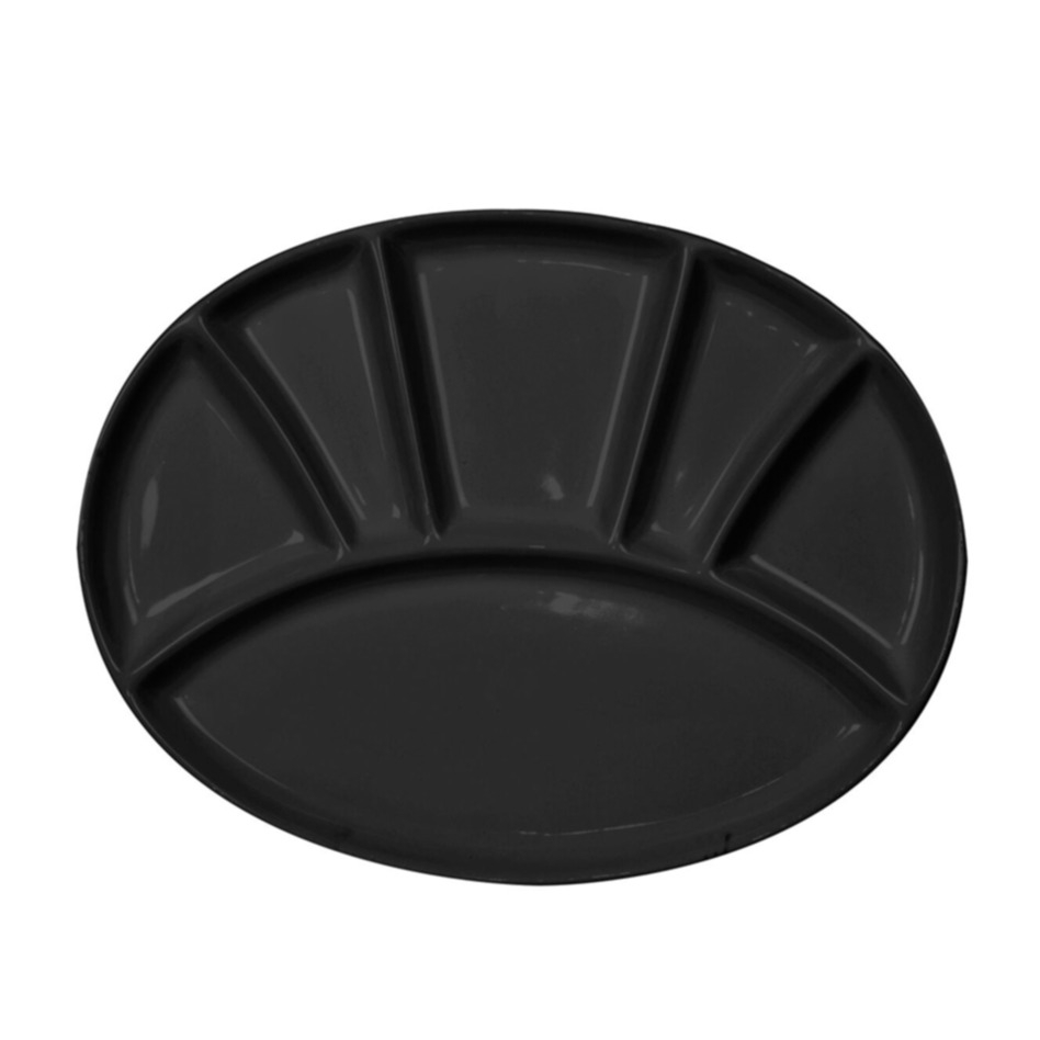 (30x21cm) 6-fach Keramik Fondue / Raclette Teller für Fleisch   Gemüse (308149) - Schwarz