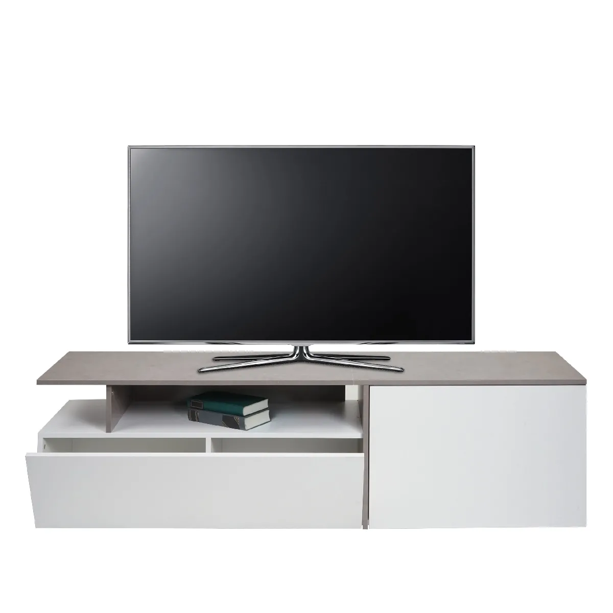 Mendler Meuble TV HWC-L34 Aspect Béton Blanc