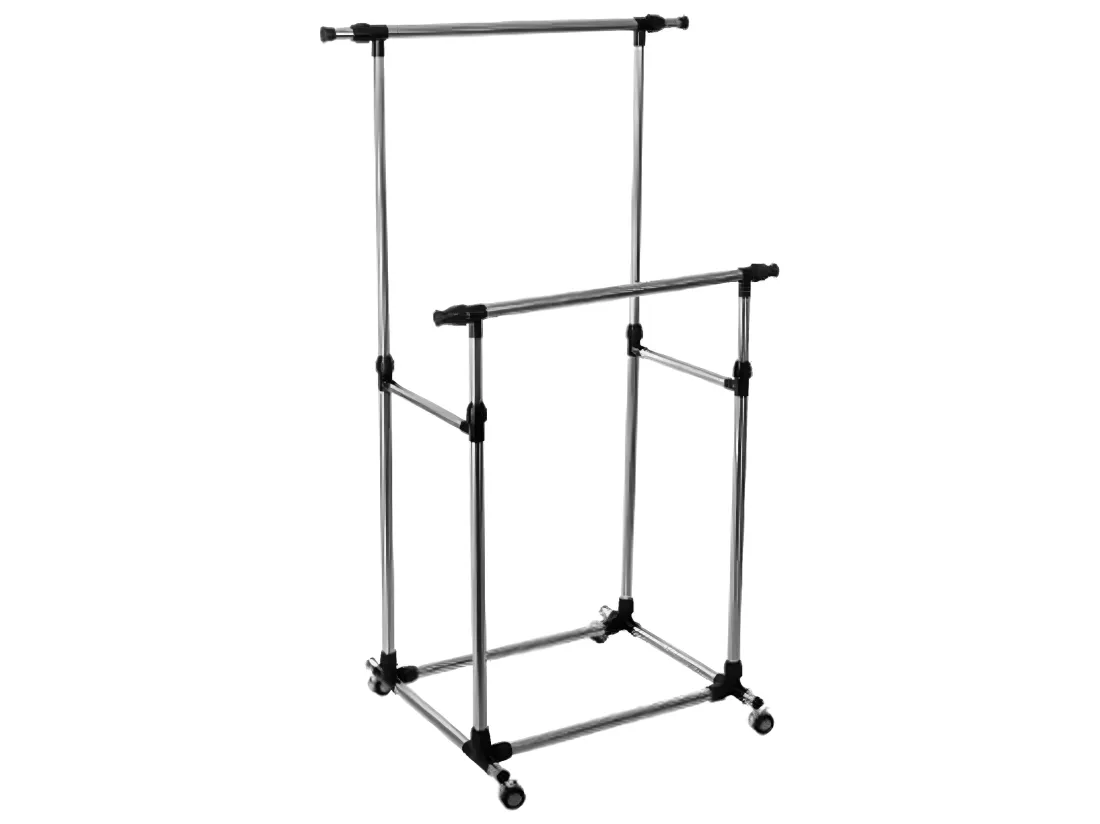 Portant double en acier inoxydable de couleur noire - Dim : L 88/150 x P 66 x H 96 /163cm