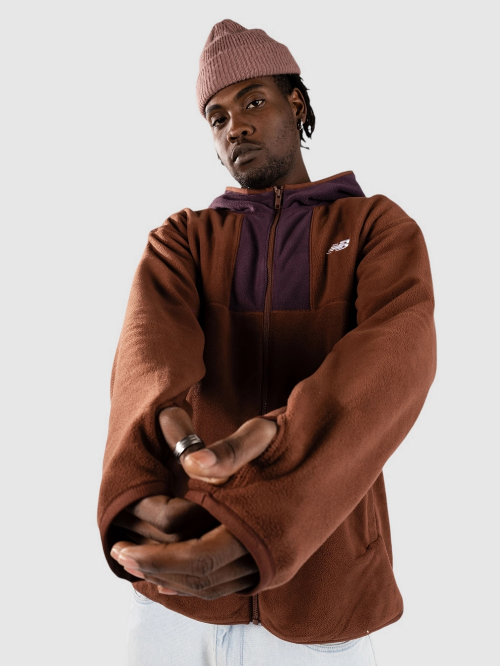 New Balance Polar Fleece Hooded Zip Hoodie rich oak