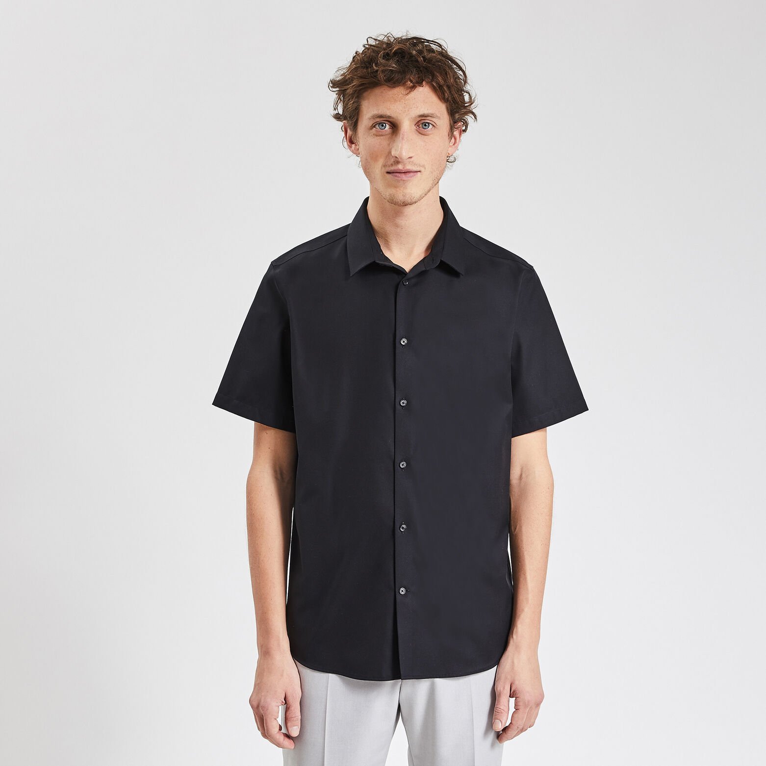 Chemisette regular sans repassage unie coton Noir