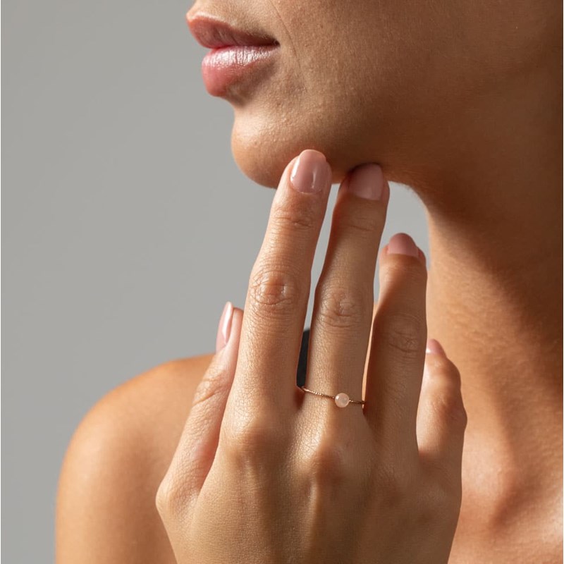 Bague Argent Rose Perle Fixe Pierre De Lune