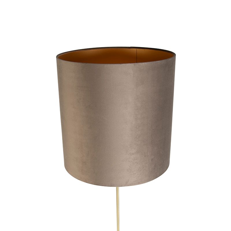 Vloerlamp goud/messing met velours kap taupe 40/40 cm - Parte