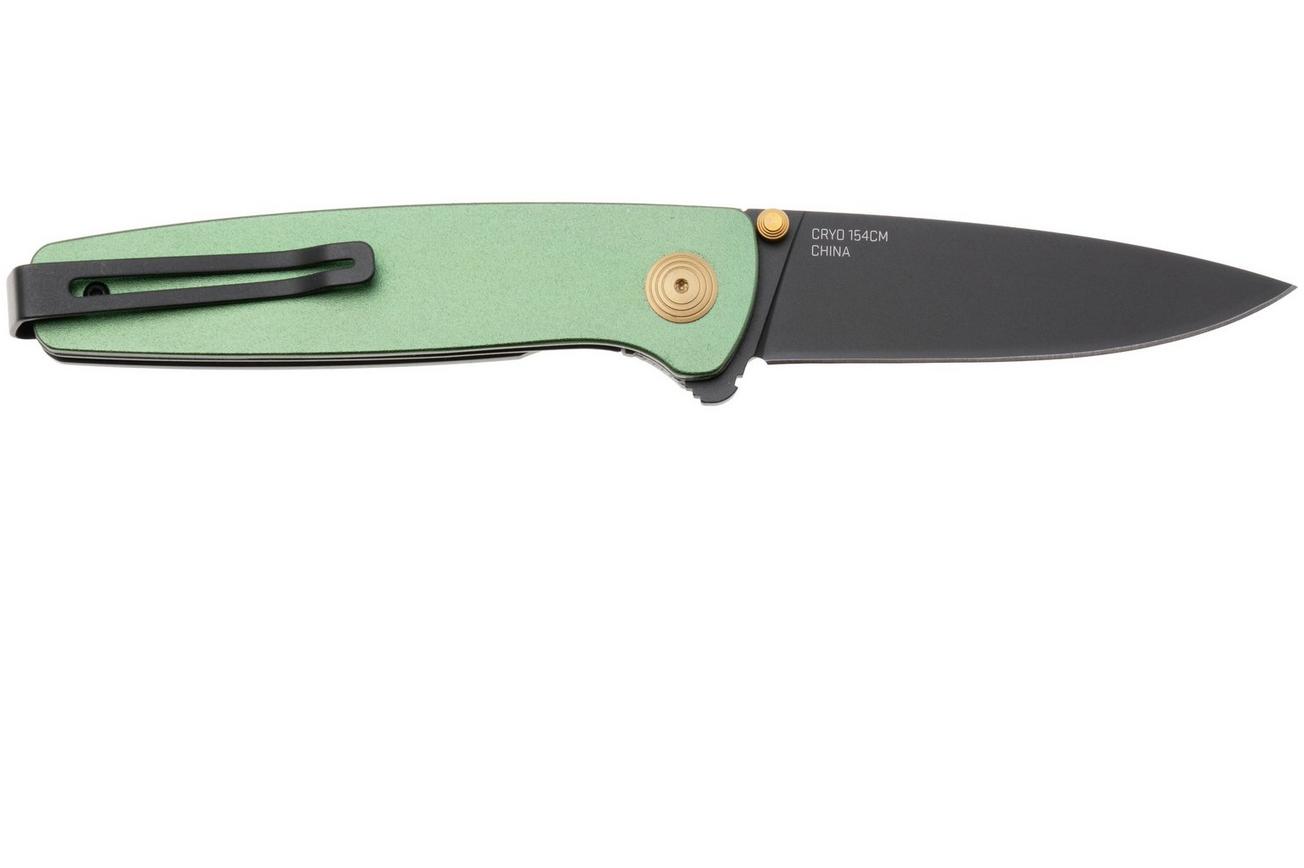 SOG Twitch III 11-15-04-43, Black 154CM, Forest Green Aluminum, Gold Hardware zakmes