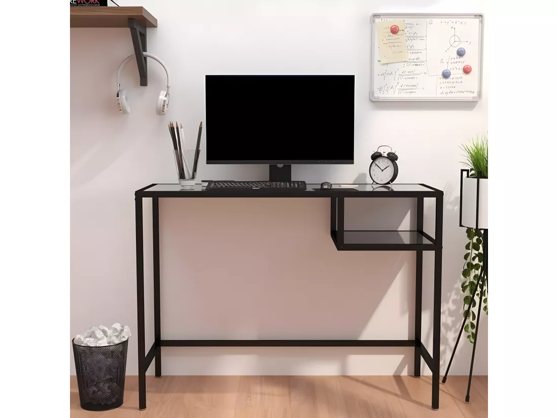 Bureau d'ordinateur Marbre noir 100x36x74 cm Verre trempé