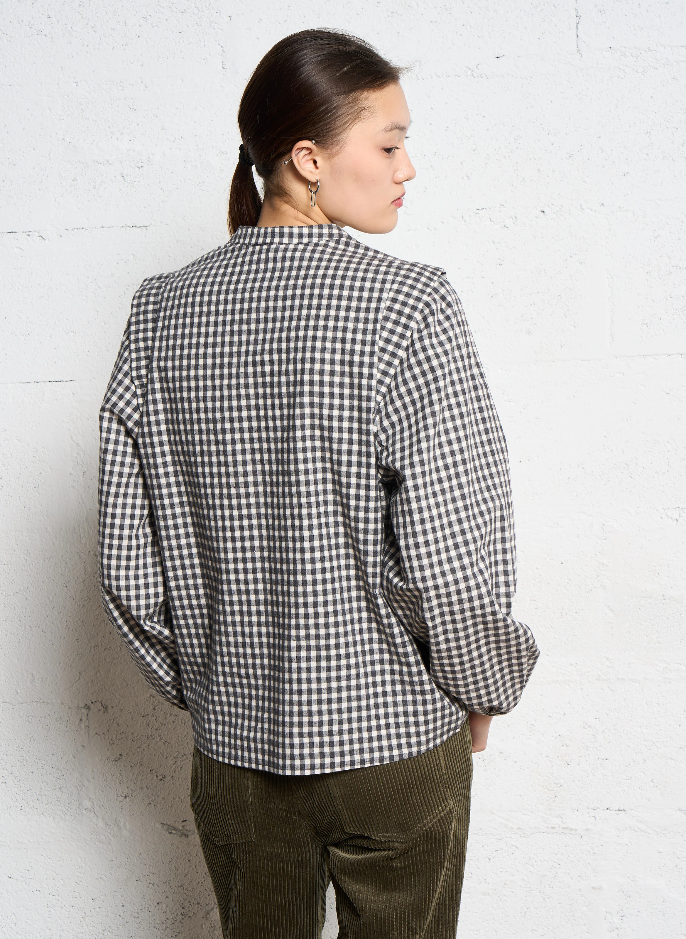 Blouse à carreaux vichy en coton | Noir