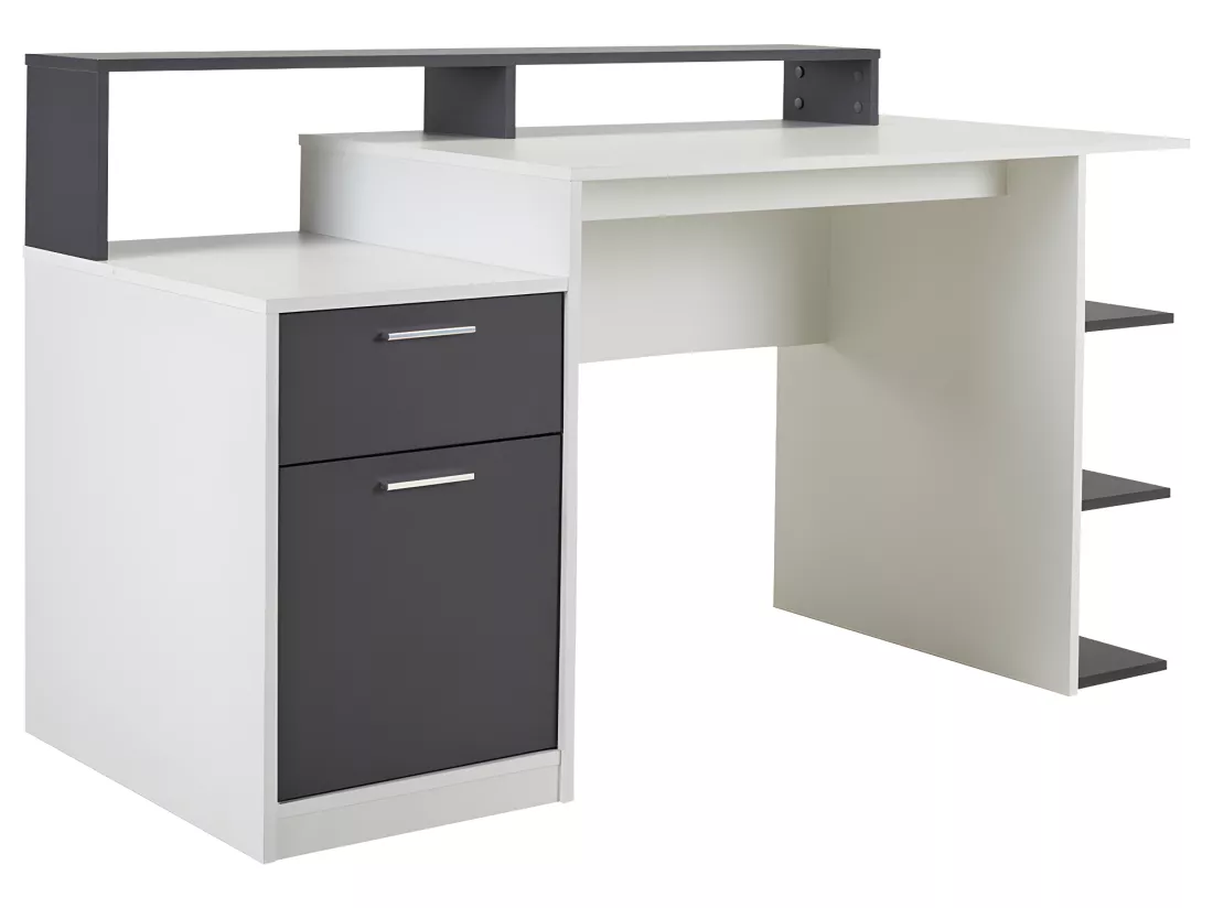 Bureau avec rangements ZACHARIE - Blanc et gris