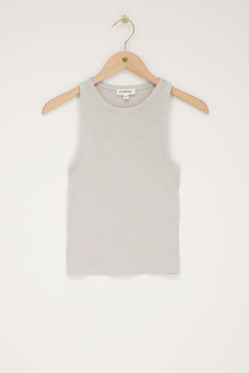 Lichtgrijze tanktop met rib structuur