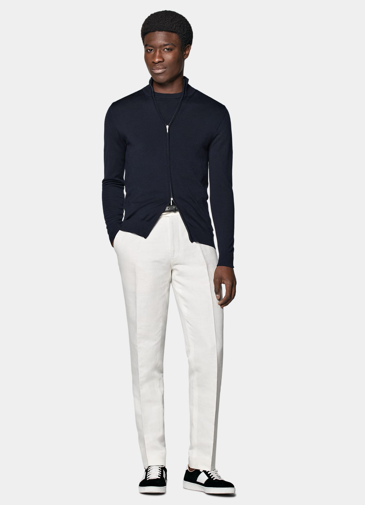 Cardigan zippé Merino bleu marine