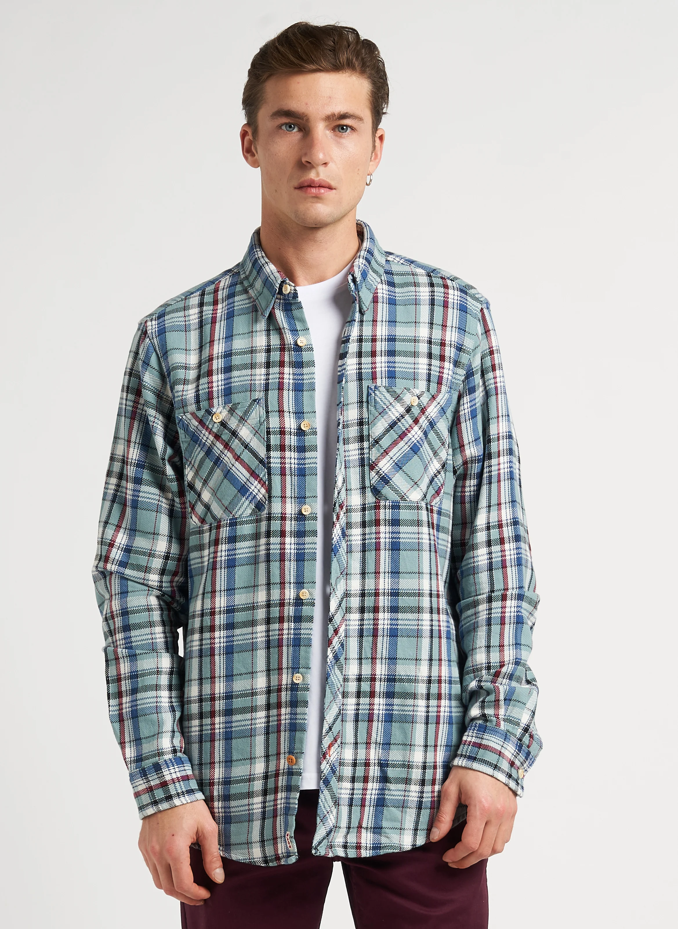 Chemise droite col classique en coton | Bleu