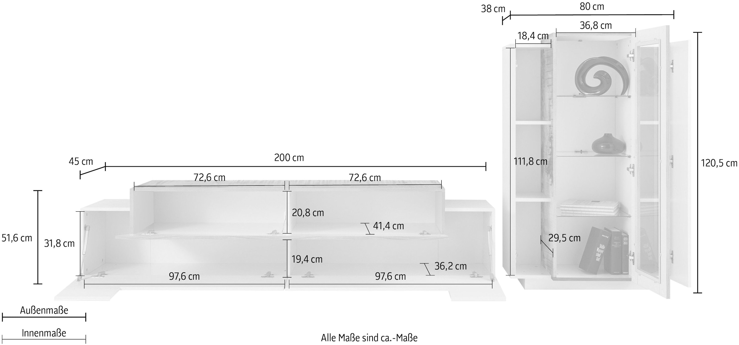 INOSIGN Wohnwand »Coro, Anbauwand, Medienwand« Set, 2 Stk. tlg.