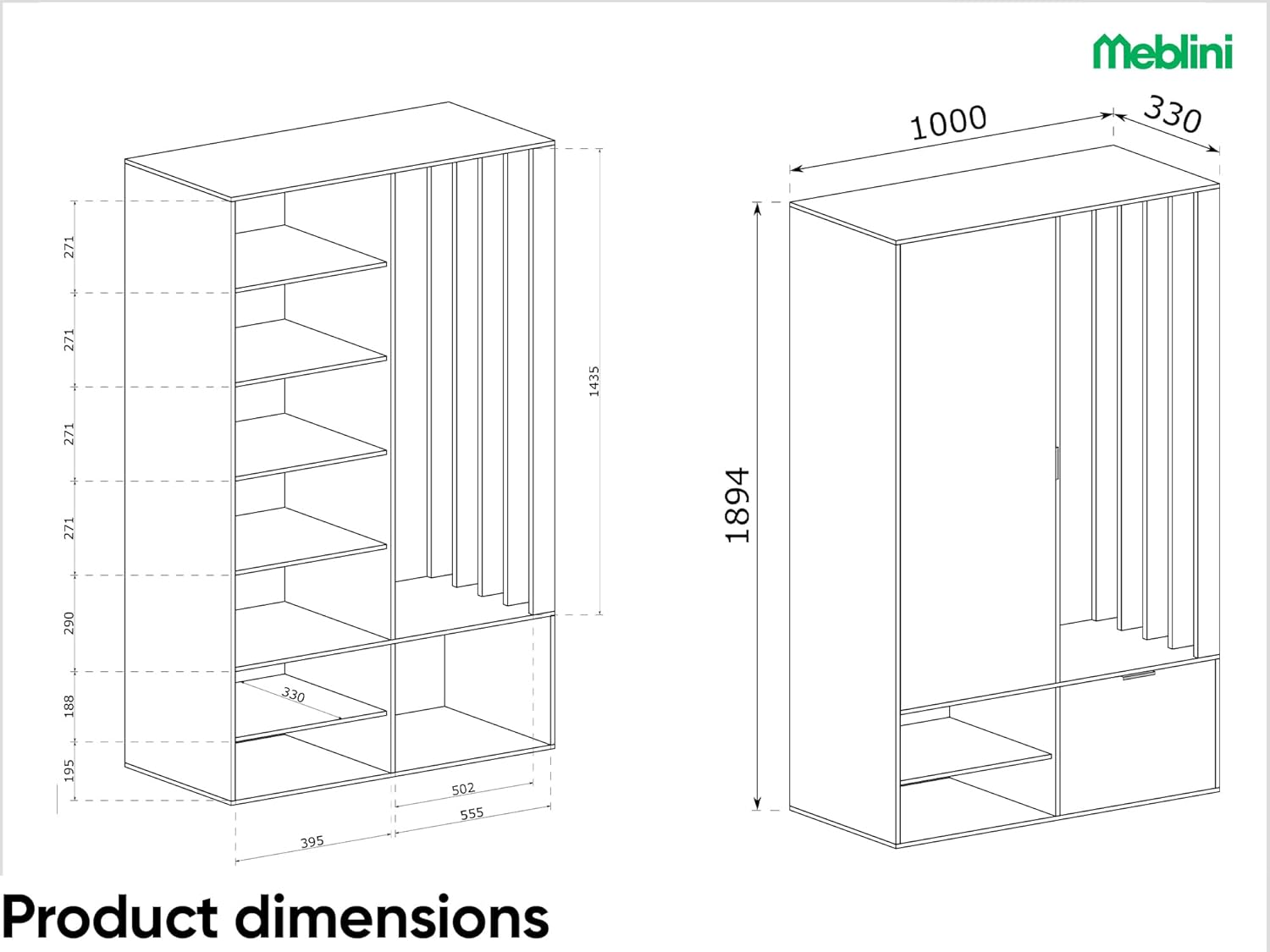 MEBLINI Garderobenschrank Flur mit Spiegel - Garderobe Schrank - Flurgarderobe schmal - Garderobe Flur Möbel Set - Flurschrank hoch - Milano - 100x33x190cm R/L - Artisan Eiche mit Sitzbank
